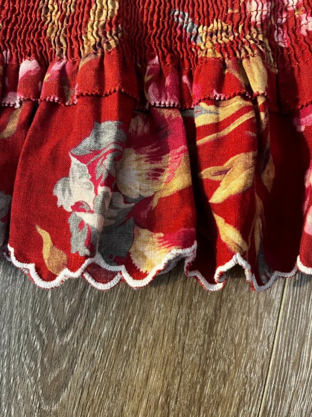 NWOT ZIMMERMANN Linen Corsair Shirred Flutter Mini Dress 3 US 10 Red Floral - Picture 6 of 11